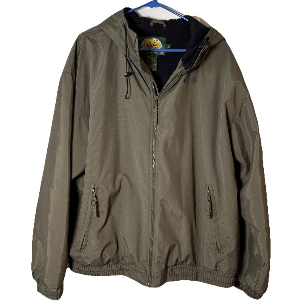 VTG Cabelas Mens XL Jacket Hooded Nylon Lined Outdoor Green Full Zip